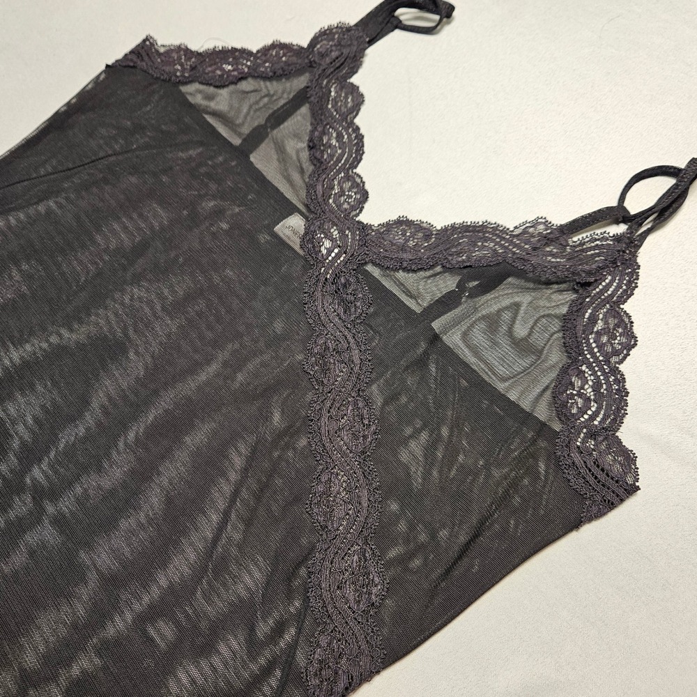 Jones New York Camisole Women Medium Black Lace‎ Trim Sheer Mesh Y2K Grunge Top
